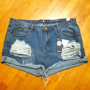 Boohoo Plus High Rise Denim Shorts